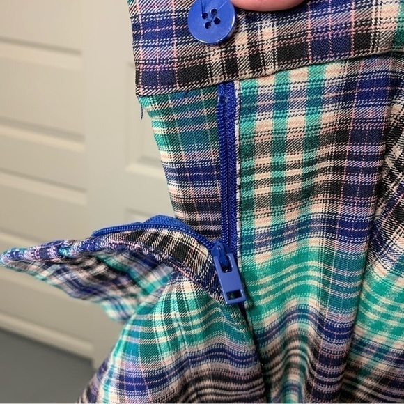 Urban Outfitters Green Plaid Pant High Rise Sz 6 Blue Tartan Front Slit Grungy - Picture 9 of 12